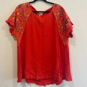 Orange Embroidered Sleeve Top